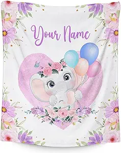 Personalized Elephant Blanket Gifts with Name - 50"x60" Cute Throw for Women Girls - Purple Soft Fuzzy Blankets for Bed, Couch & Living Room