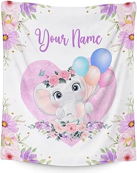 Personalized Elephant Blanket Gifts with Name - 50"x60" Cute Throw for Women Girls - Purple Soft Fuzzy Blankets for Bed, Couch & Living Room
