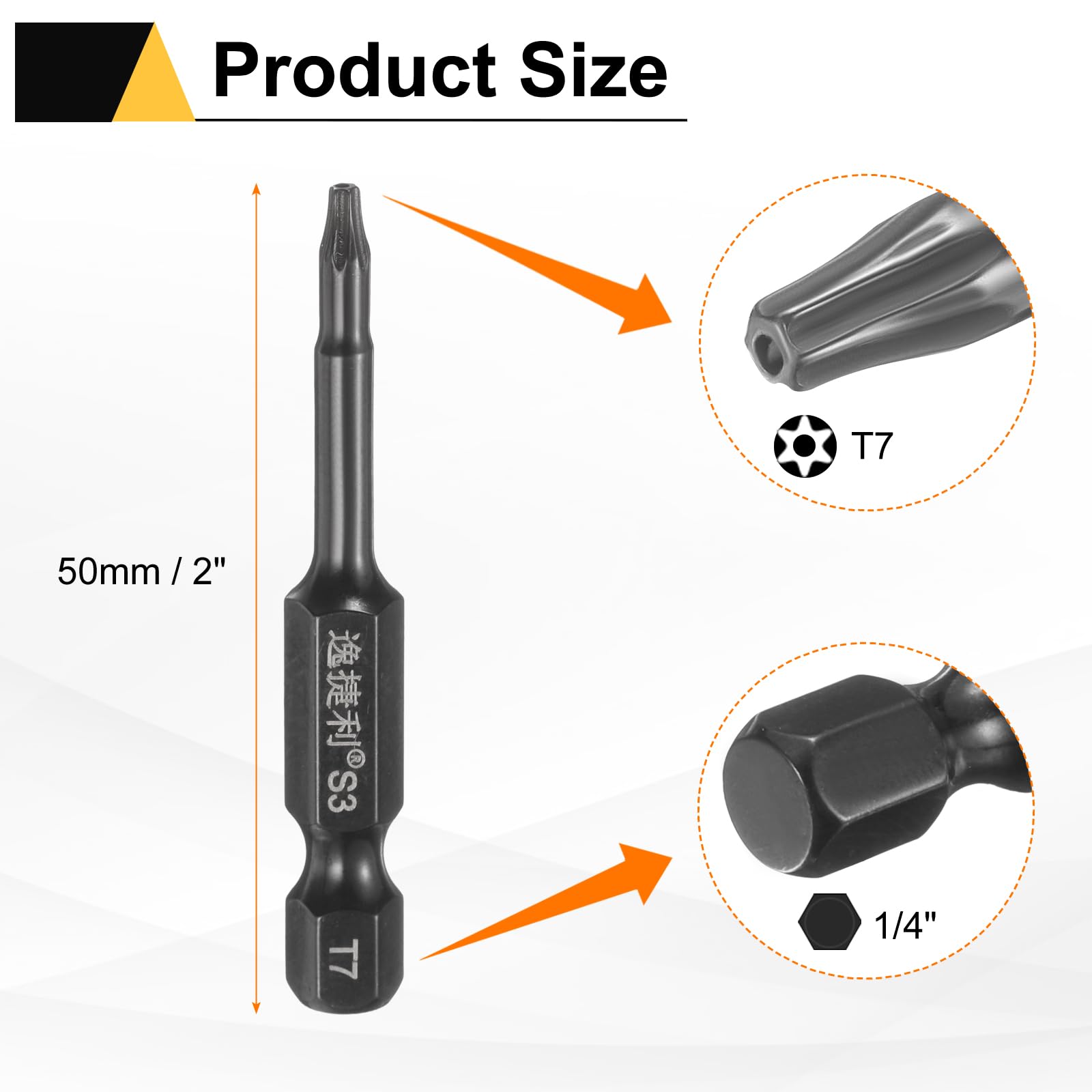 QUARKZMAN 5Pz T7 Inserti per Avvitatore Torx Sicurezza 1/4" Gambo Esagonale 2" (50mm) Magnetica Antimanomissione Chiavi Set Cacciaviti a Stella 6 Punte per Trapano Acciaio S3 con Foro