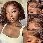 Chocolate Brown Lace Front Wigs Human Hair Pre Plucked 180 Density Brazilian Wet and Wavy Human Hair Wigs for Black Women Colored Curly 13x4 Lace Frontal Wig (Brown Color, 10 Inch)