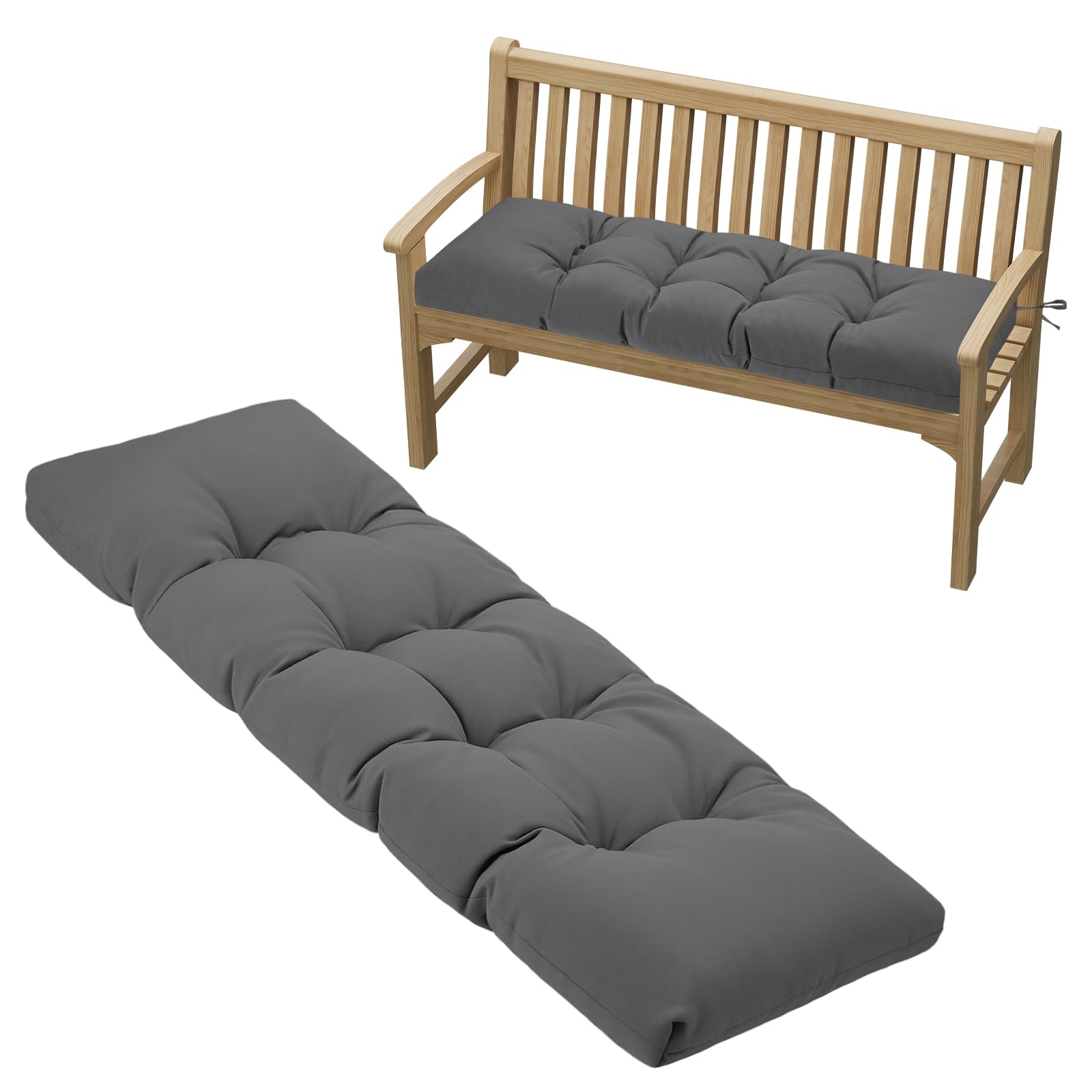 Bankauflage Outdoor, Bankkissen Wasserdicht mit Schaumstoff Gefüllt, Bindebänder und Mehrfach-Steppung, Gartenbank Auflage für Gartenmöbel, Sitzbank und Hollywoodschaukel, 120x40cm, Grau