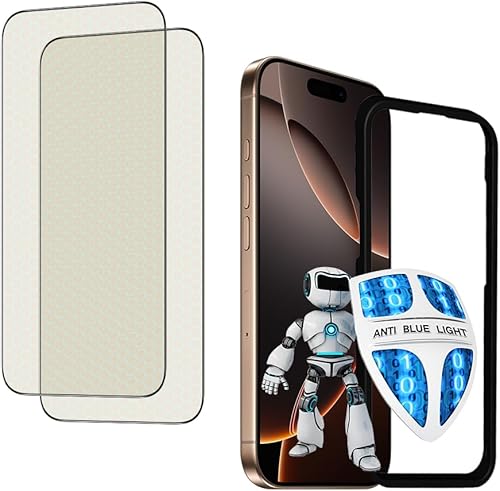 Vista 8 de PERFECTSIGHT Paquete de 2 protectores de pantalla anti luz azul para iPhone 16 Pro 2024 de 6.3 pulgadas, 6 veces más fuerte HD transparente