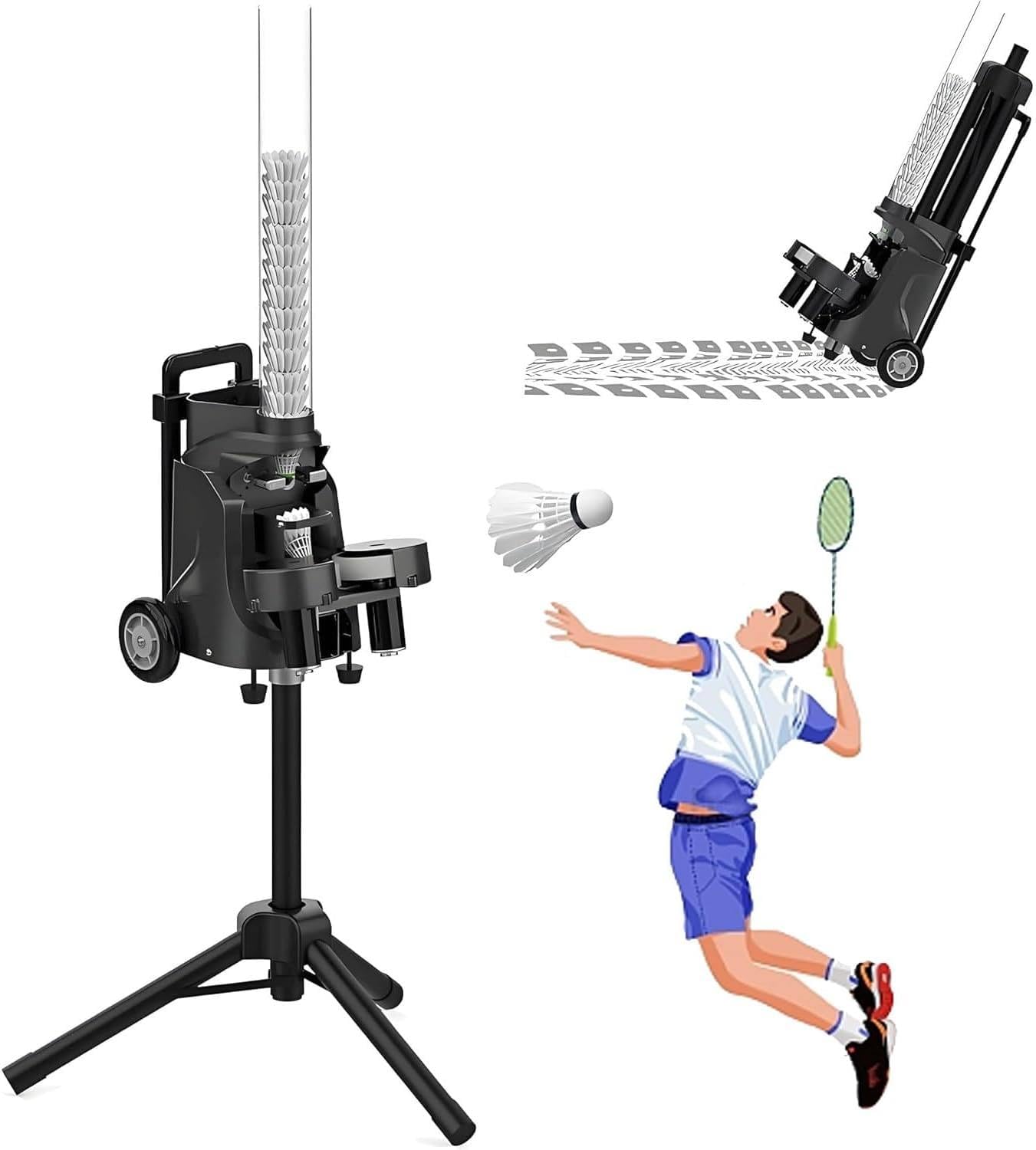 Badminton Trainer Equipment Shuttlecocks Machine ,Badminton Machine, for Kids/Beginners, 52 Ball Capacity, Smart App Control, 6-8Hs Battery Life, Support Variable Speed Deep&Shallow Ball Minipro