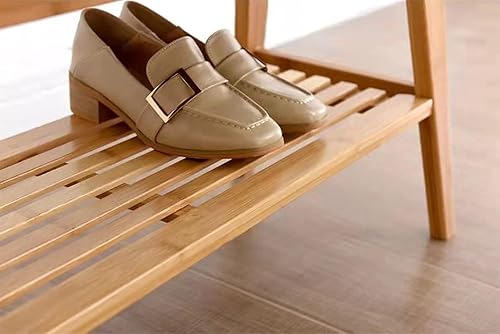 Miniatura 6 de Banco de zapatos de bambú, banco de entrada, banco de zapatos de 2 niveles (natural, 35.4 pulgadas)