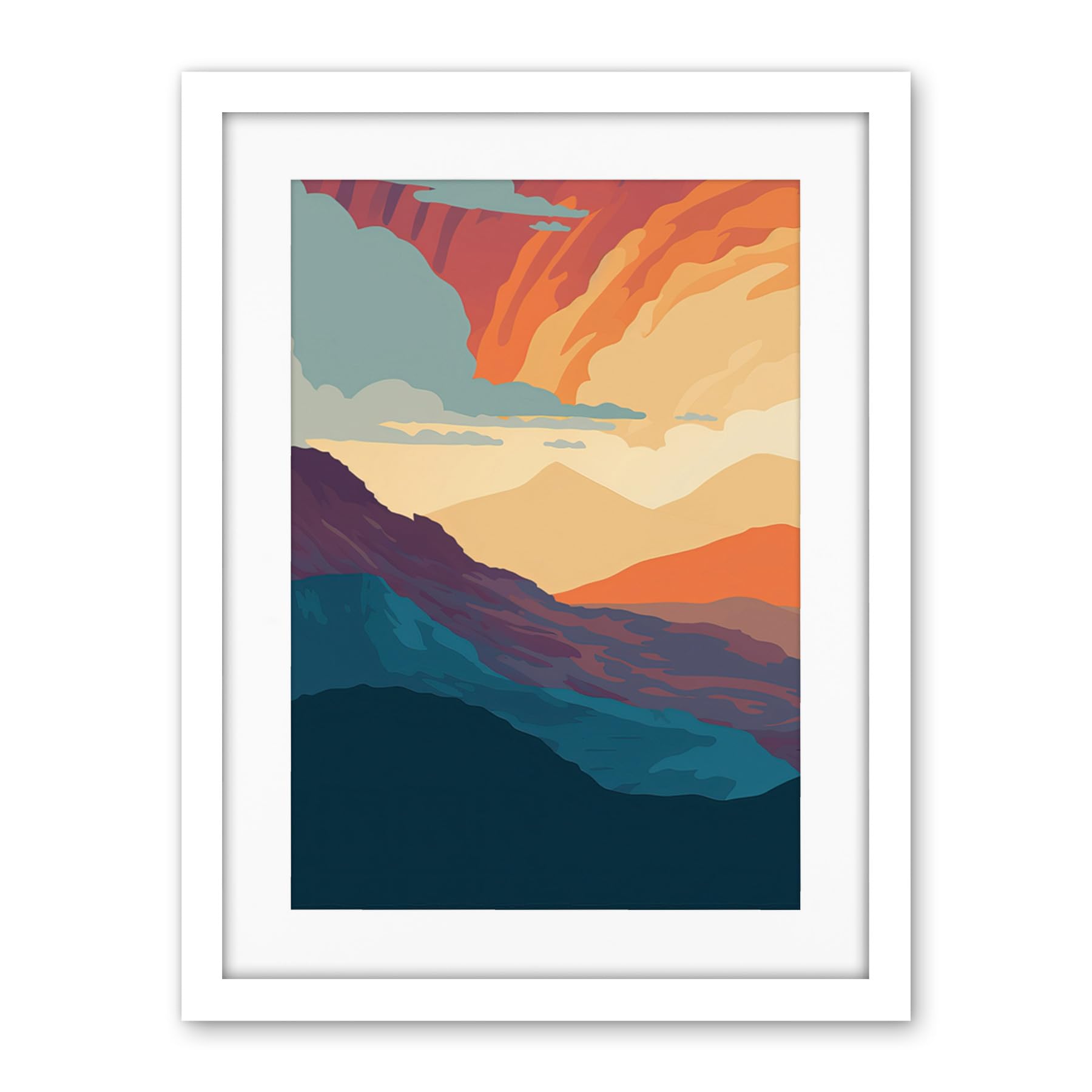 Artery8 Atmospheric Sunset Sky Serene Mountain Landscape Artwork Framed Wall Art Print 18X24 Inch