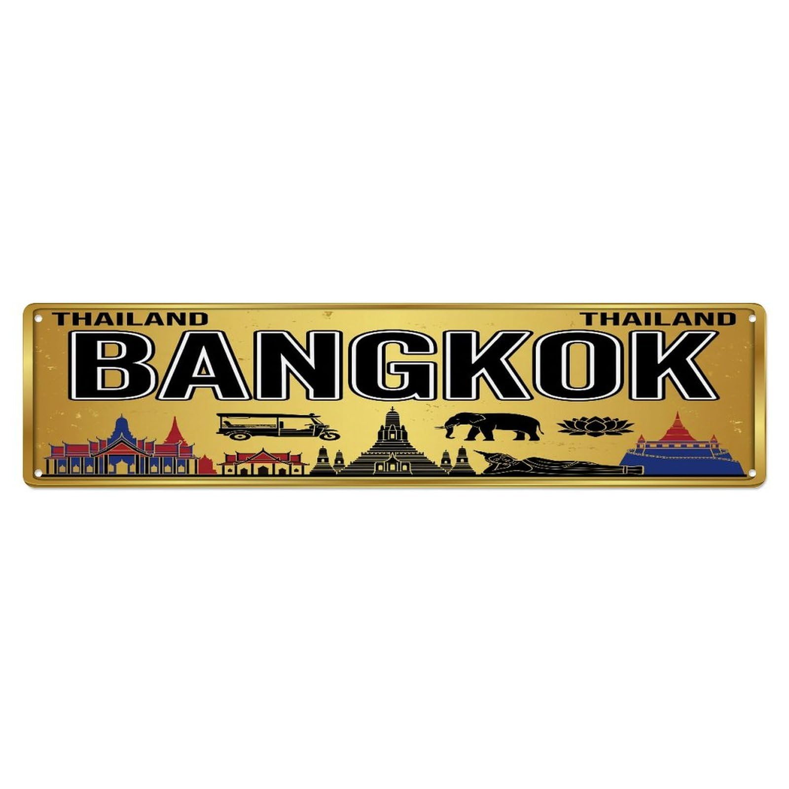 Tgrcjimh Style Metal Tin Sign Vintage Travel Bangkok Thailand Temple Tuk