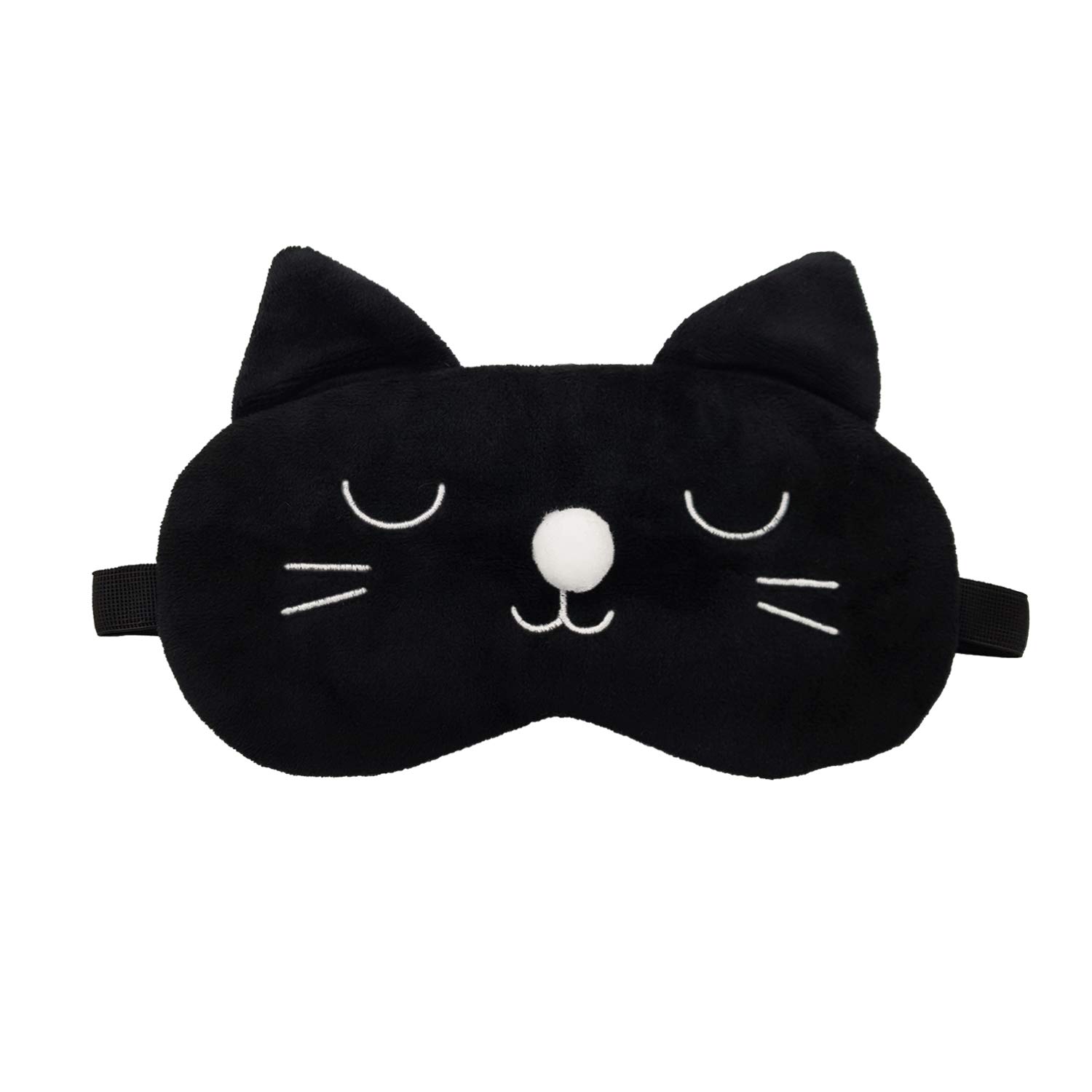 Jenna™ Cute Fur Sleeping Eye Shade Mask Cover for Insomnia, Meditation, Puffy Eyes and Dark Circles Cat Black