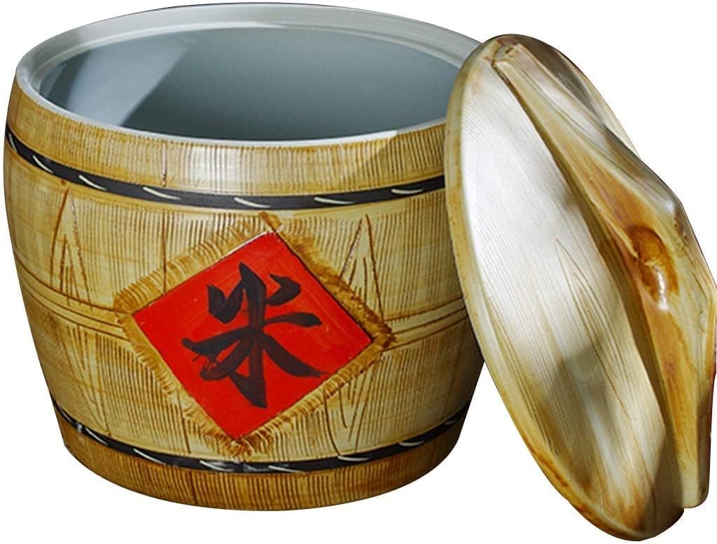 Food Storage Containe Rice Storage Containe Traditional Chinese Ceramic Rice Jar Moisture-Proof Sealing Surface Bucket Large-Capacity Multifunctional Grain Dispenser (Natural 15KG)