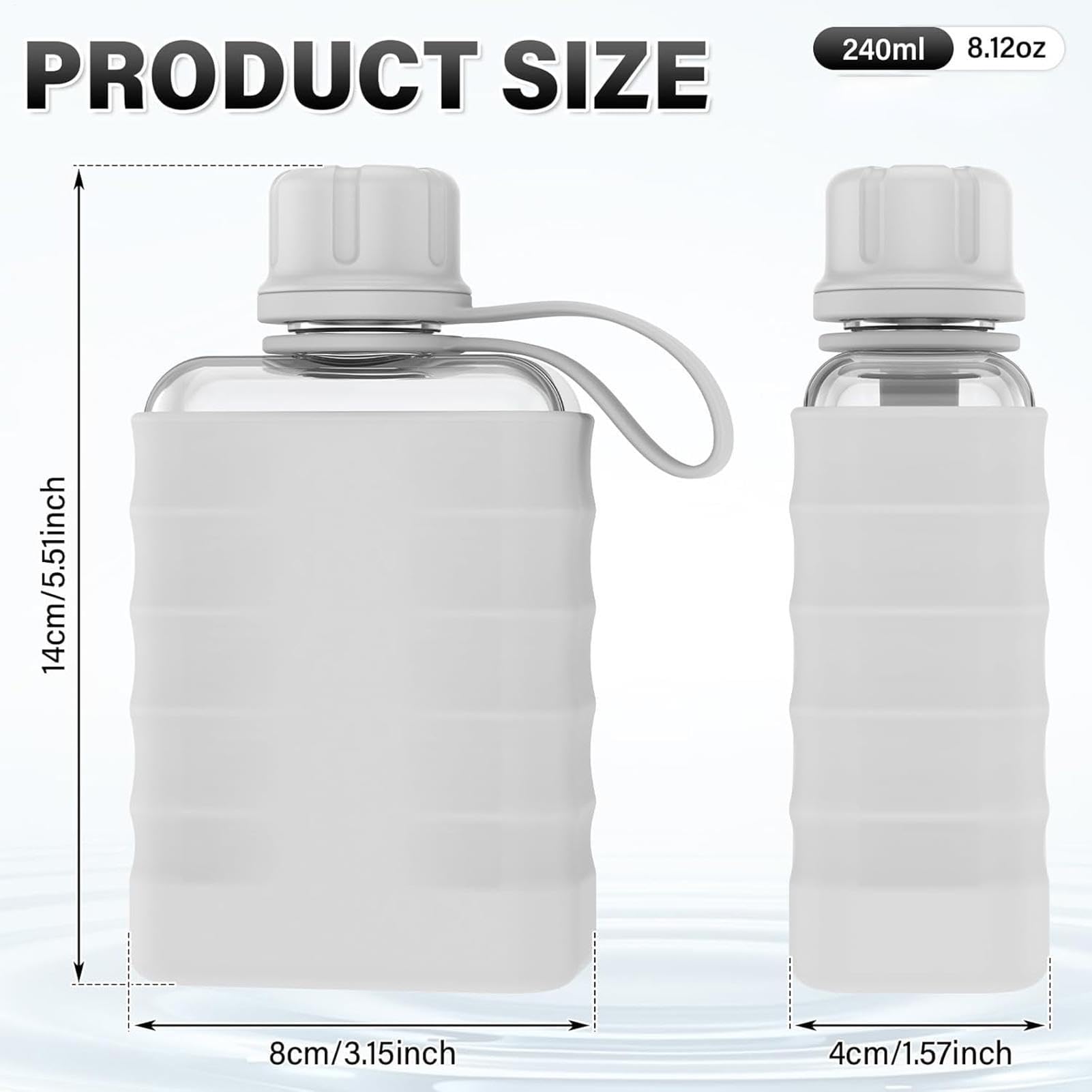 Botella de agua rectangular de 240 ml, a prueba de fugas y ligera para el uso diario