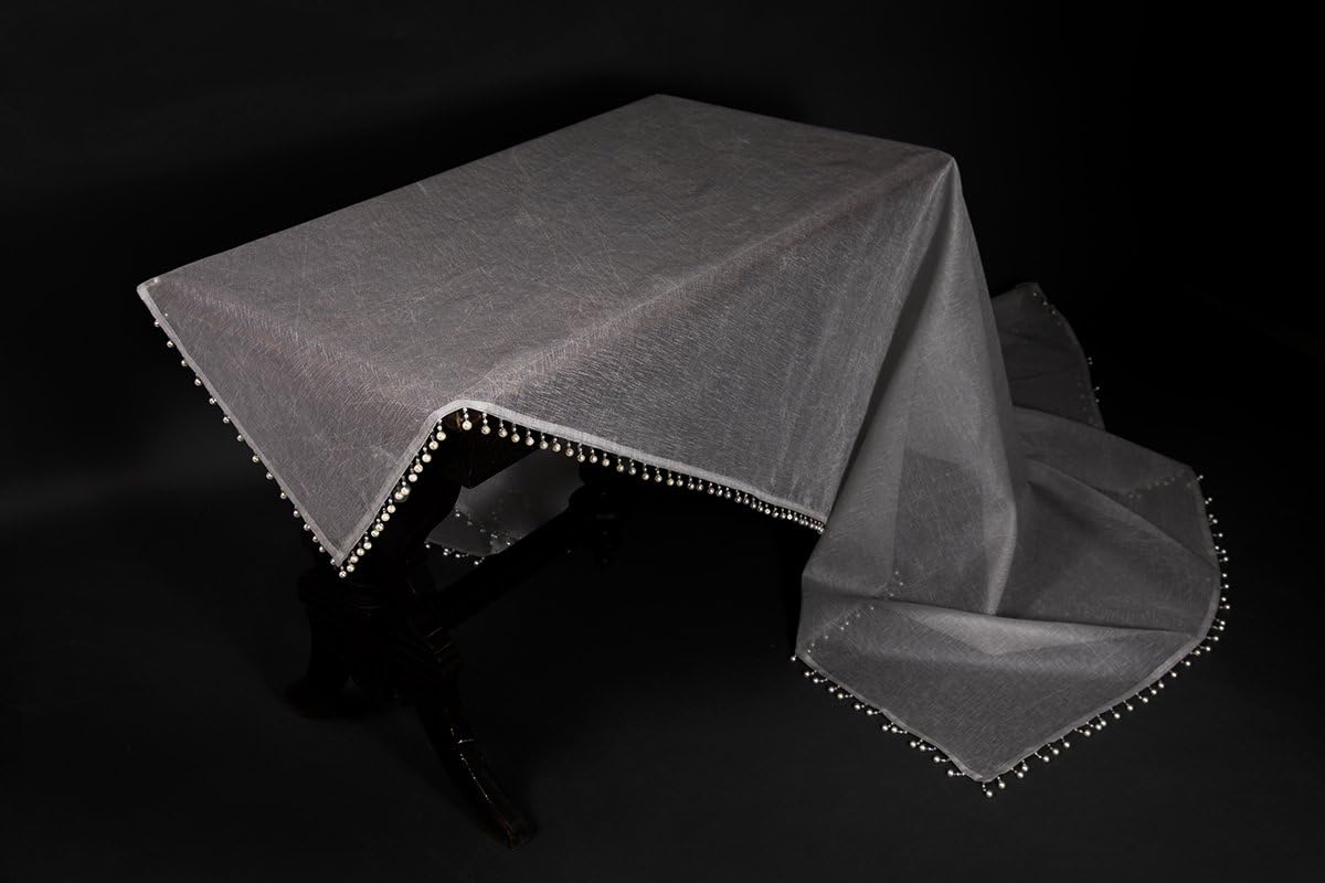 Sheer Beaded Tablecloth, 90 by 90-Inch, Silver
