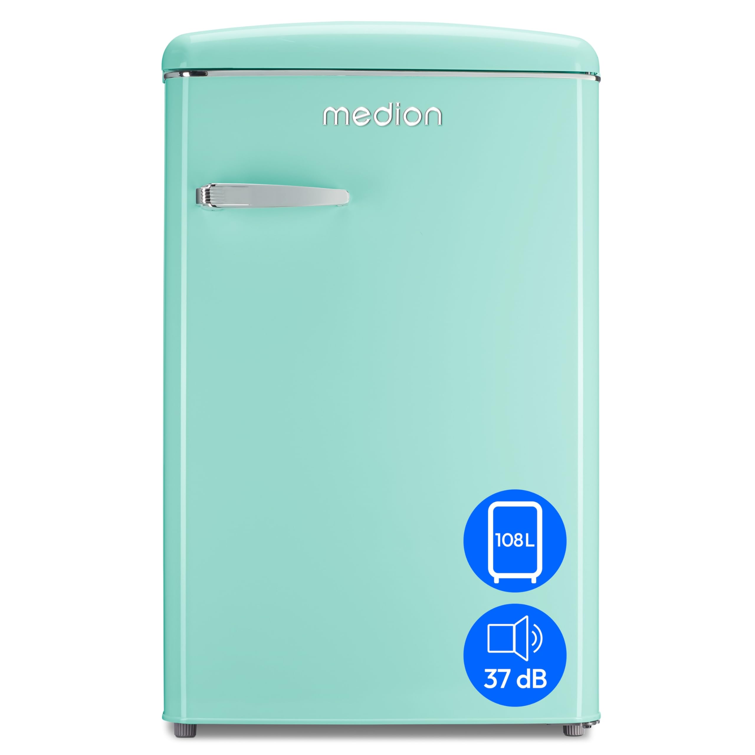 MEDION Retro Kühl-Gefrierkombination (95L Kühlschrank, 13L 4 Sterne Gefrierfach, 108 Liter Nutzinhalt, LED Innenbeleuchtung, Stufenlose Temperaturregelung, MD 37790) grün