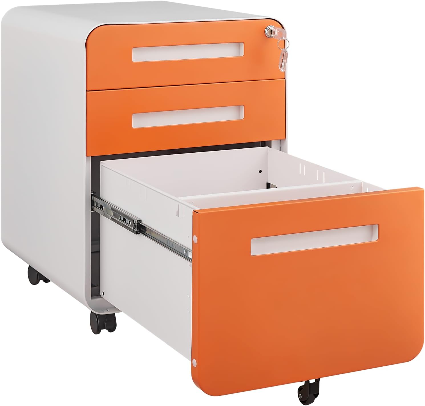 3 Drawer File Cabinet for Home Office, Under Desk Mobile Filing Cabinet with Lock for A4/Letter/Legal Size, 5 Wheel Anti-tilt Rolling File Cabinets, Fully Assembled (Except Casters)