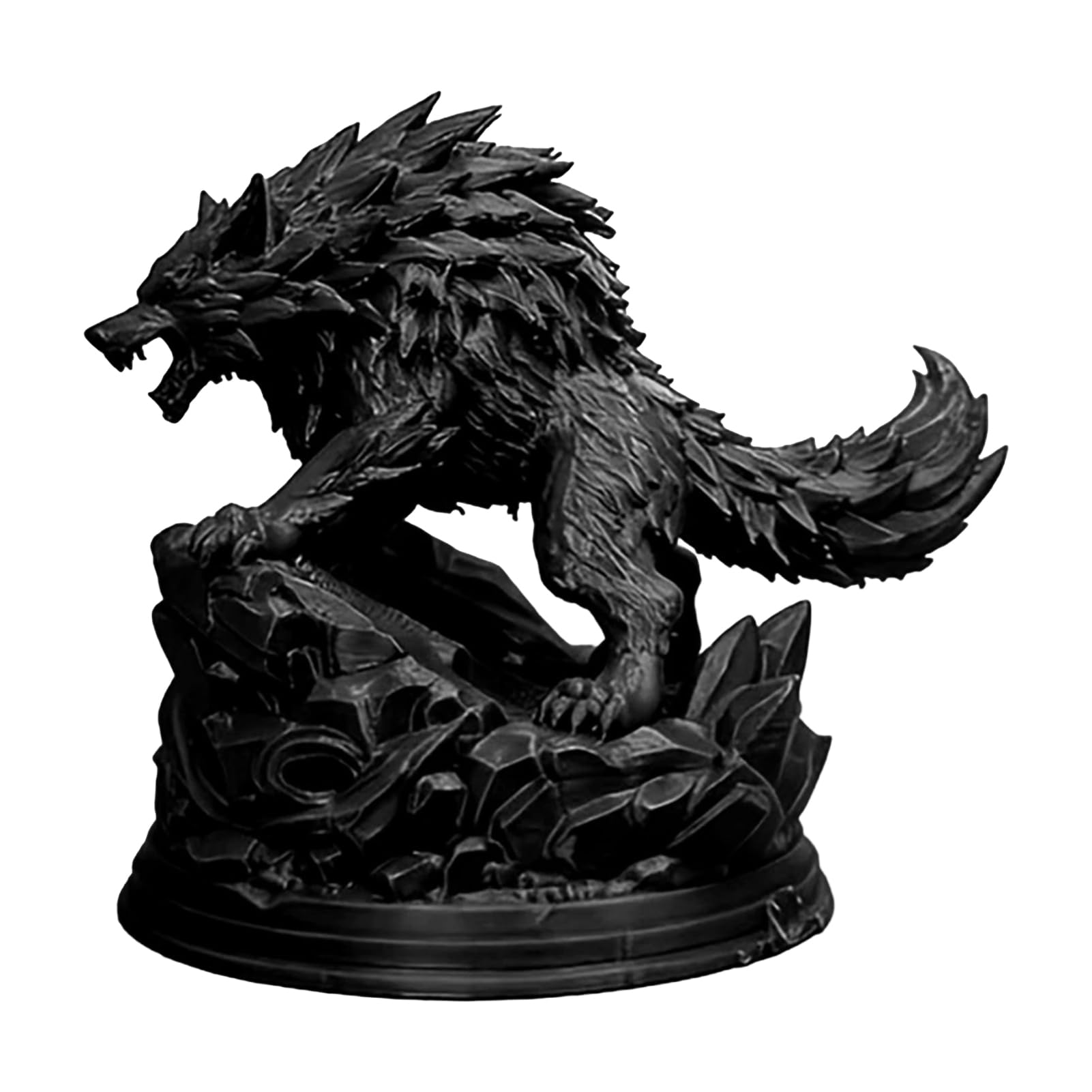 sugerou 3D Printed Wolf Statue, Howling Wolf Figurine on Rock Sculpture, Detailed Animal Ornament for Home Office Desk Decor, Sturdy PLA Decorative Wildlife Collectible Gift Black