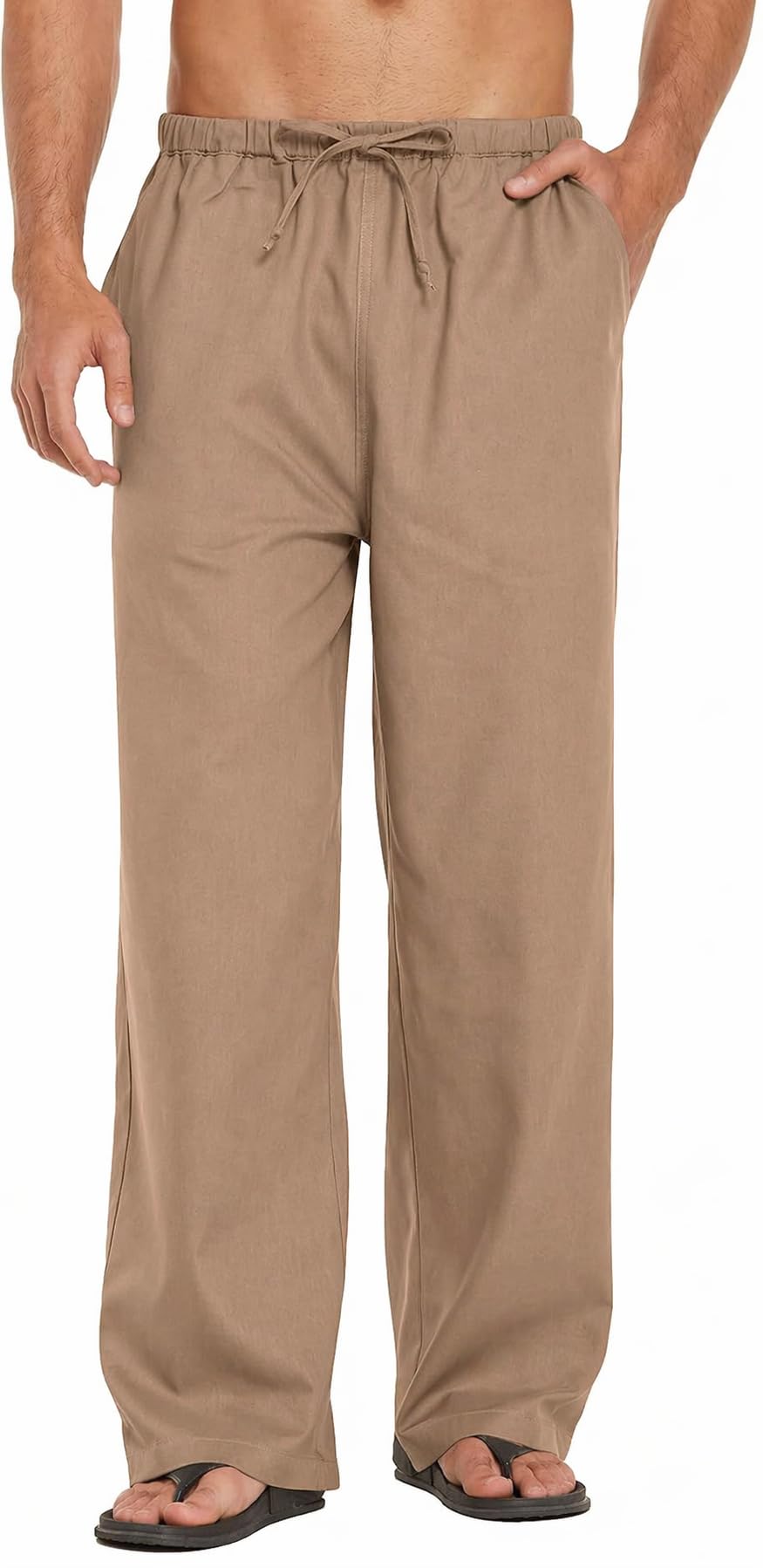 Mens Casual Linen | Elastic Waist | Drawstring Summer Beach Yoga Linen Trouser | Loose Fit Pyjama Pants for Man-image-36