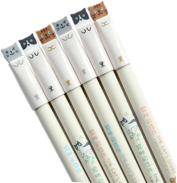 GANSSIA Colorful Cats Design 0.38mm Gel Pens Black Ink Pen Pack of 6 PCS