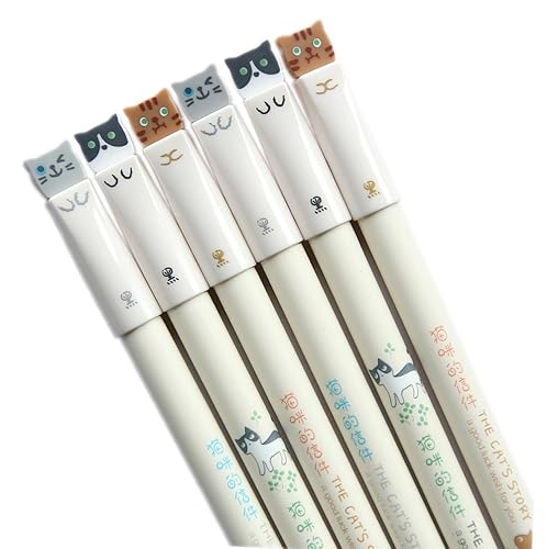 GANSSIA Colorful Cats Design 0.38mm Gel Pens Black Ink Pen Pack of 6 PCS - 6