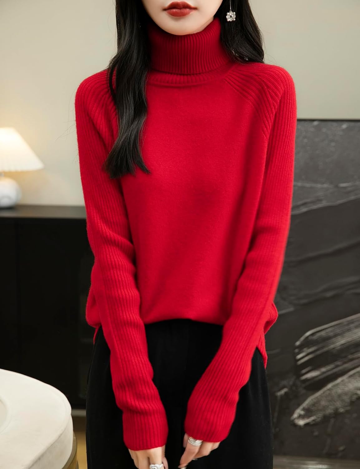 Chanyarn Women's Turtleneck 100% Merino Wool Sweater 2025 Fall Winter Classic Warm Soft Raglan Long Sleeve Knit Sweater - Image 4