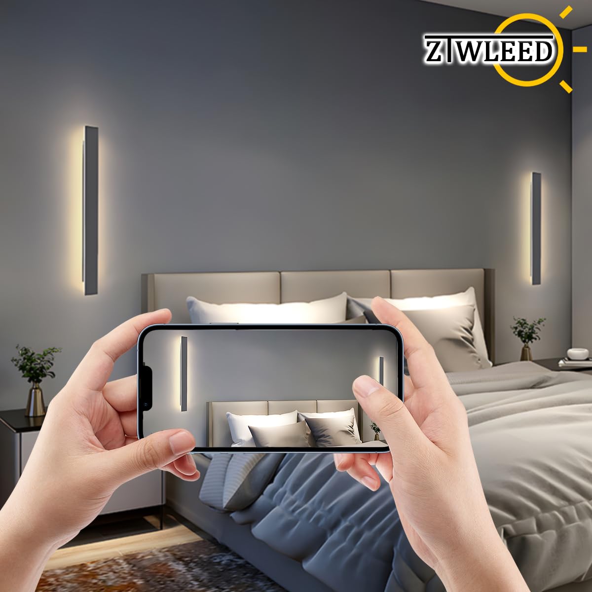 Aplique Pared Interior Regulable,60CM/22W Lampara LED Moderna | con Control Remoto Regulable 10%-100%,3000K-6000K, para Sala de Estar Pasillo Escaleras Dormitorio,Negro 110-240V