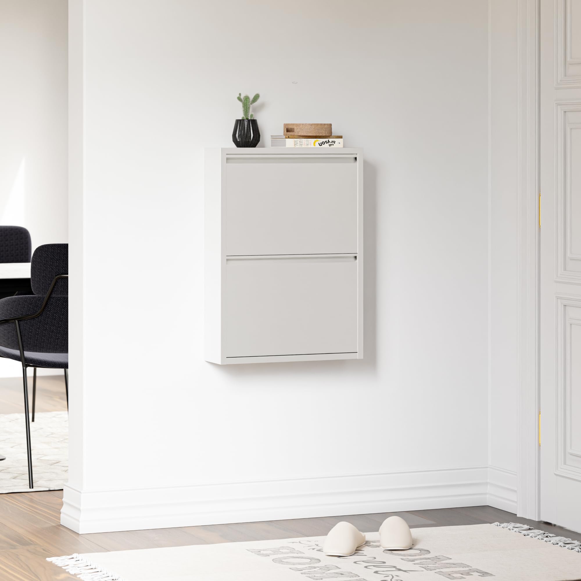 [en.casa] Scarpiera Salvaspazio con 2 Contenitori Ribaltabili Portascarpe in Metallo Mobile per Ingresso Giardino Spogliatoio - Bianco