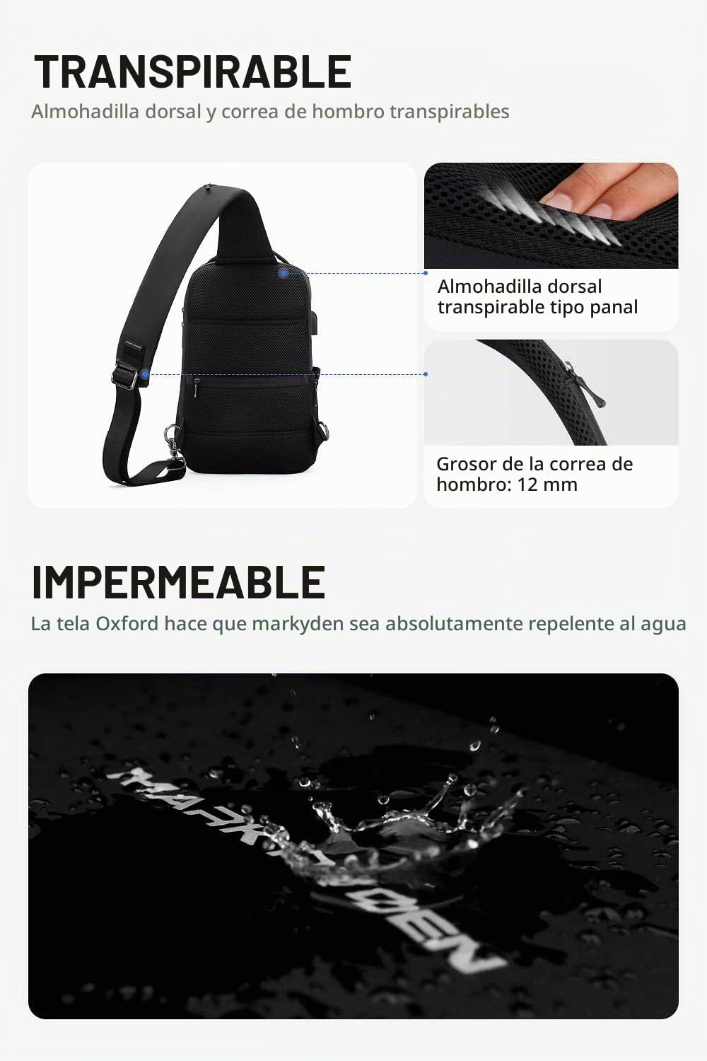MARK RYDEN Bolso Bandoleras hombre Impermeable Grande para en Forma de iPad 10.5 Antirrobo para la Vida Diaria, Trabajo, Ciclismo Bolsa Unisex