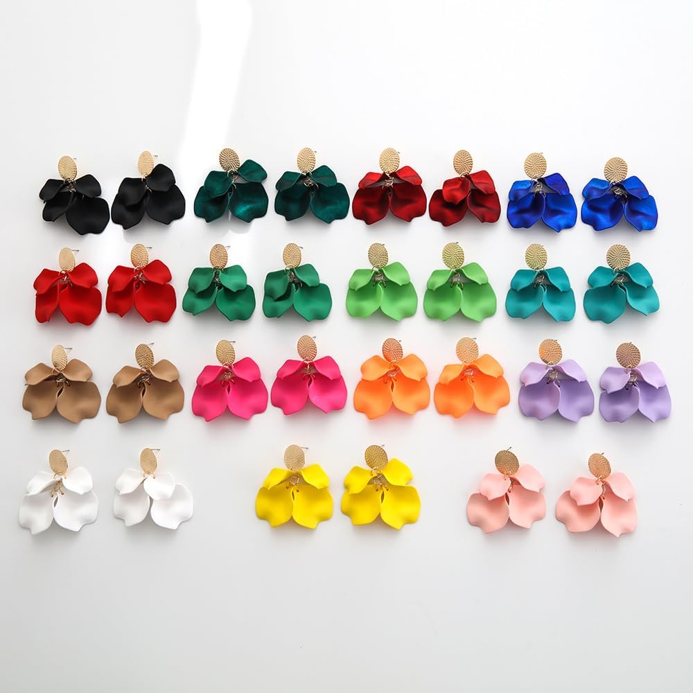ONLYJUMP Rose Petal Dangle Earrings for Women Flower Earrings Floar Earrings Bohemia Unique Charming Chic Statement Exaggerated Floral Layered Tiered Leaves Rose Petal Earrings Jewelry Gift - Image 4