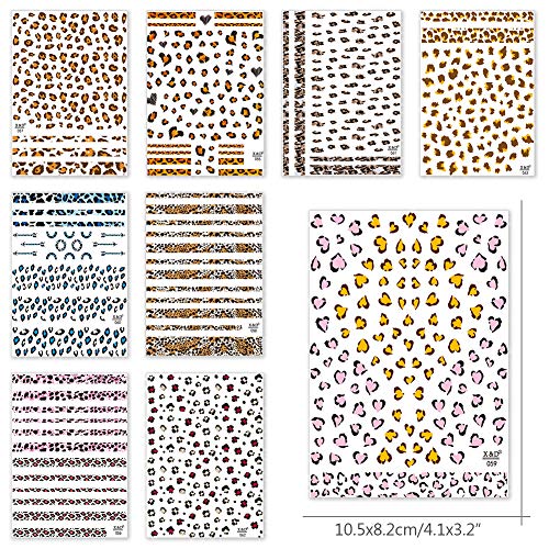 9 Blatt Leopardenmuster Nagelsticker, 1300+ PCS Nail Art Sticker Sexy Tierdrucke Nagel Aufkleber Selbstklebend… – Bild 3