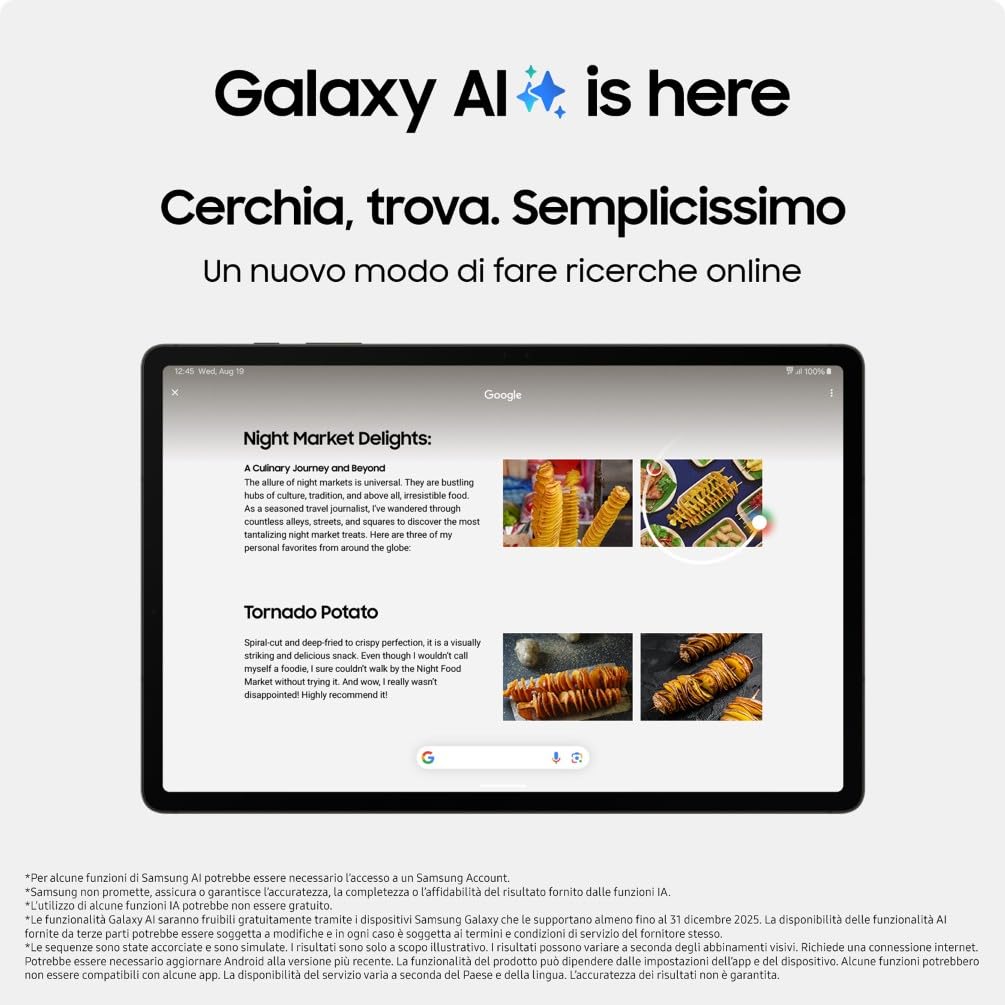 Samsung Galaxy Tab S9, Tablet Ai, Battery Pack incluso, Display 11" Dynamic AMOLED 2X, Wi-Fi, RAM 8GB, 128GB SSD, 8.400 mAh, Snapdragon 8 Gen 2, Android 13, IP68 [Versione italiana] 2023