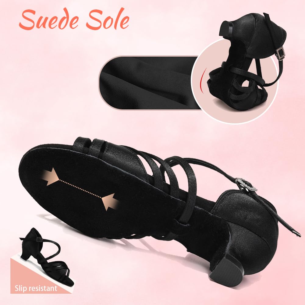 Chaussures de Danse Fille Latine Salsa Tango Professionnel Pratique Chaussure de Danse 4cm Talon