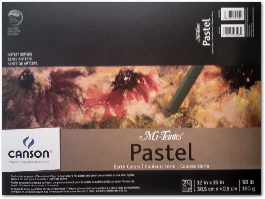Canson Artist Series Mi-Teintes Pastel Paper, Earth Tones, Foldover Pad, 12x16 inches, 24 Sheets (98lb/160g) - Artist Paper for Adults and Students