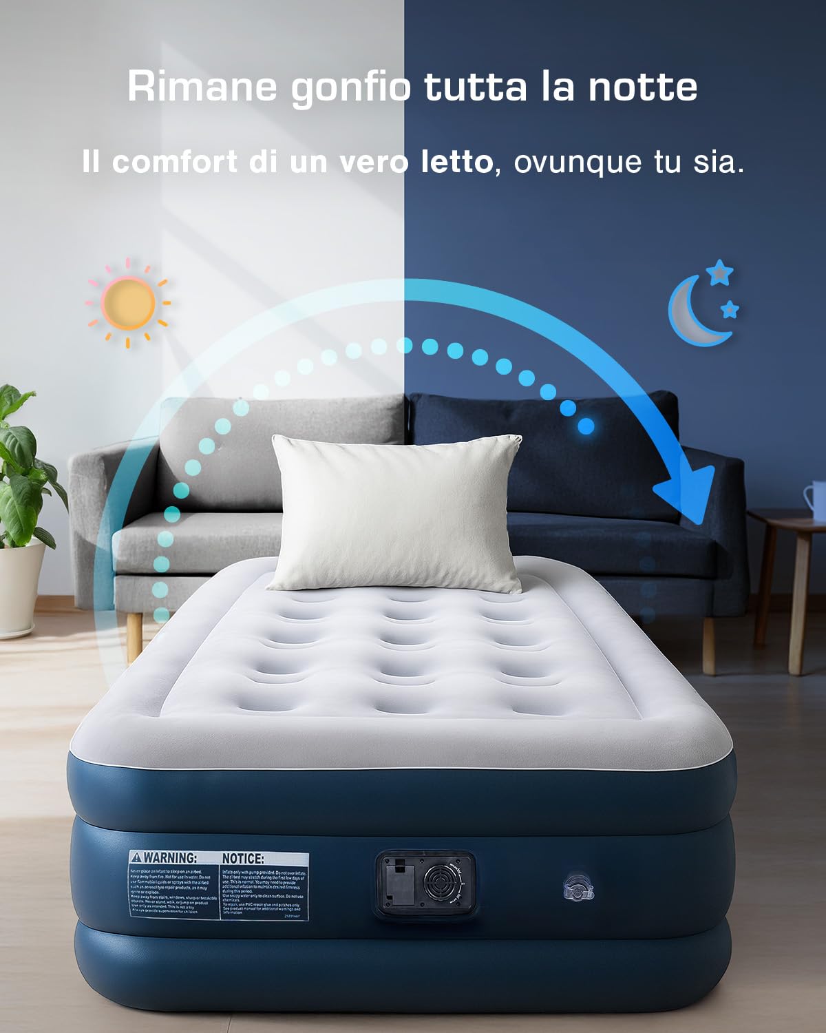 Active Era Materasso Gonfiabile Singolo con Pompa Elettrica Integrata, Rialzato e con Cuscino Integrato, Dimensioni di 99 X 188 X 36.5 cm