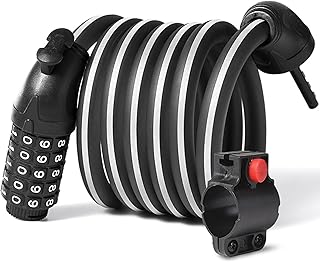 4.9 Feet Bike Lock Cable, High Security Self Coiling 5-Digit Resettable Combination Bicycle Lock, Heavy Duty Braided Steel Cable Anti-Theft Locks with Mounting Bracket, for Scooter, Outdoor Equipment