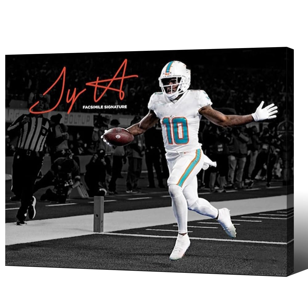 Framed Superstar Dolphins Tyreek Hill Signed Poster For Kids Fans Room Bedroom Wall Decor-American Football Posters Canvas Art Prints Picture For Teen