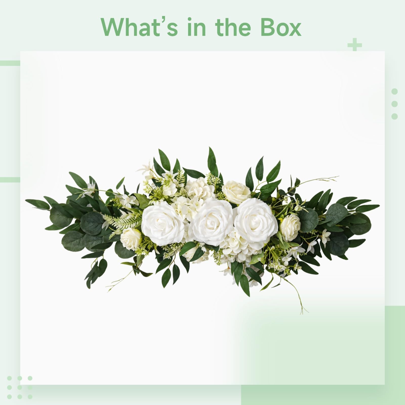 Rosenblumen-Girlande, künstliche Blütengirlande für Hochzeit und Wohndekoration, Eukalyptus-Swag für Stuhllehne, Tisch, Spiegel und Tür, weißes Blumenarrangement für besondere Anlässe