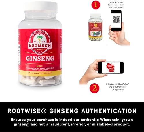 Vista 7 de Baumann Wisconsin Ginseng Cápsulas 130 píldoras 400 mg – Extracto de raíz de ginseng americano puro en polvo en cada píldora – Suplemento de Panax