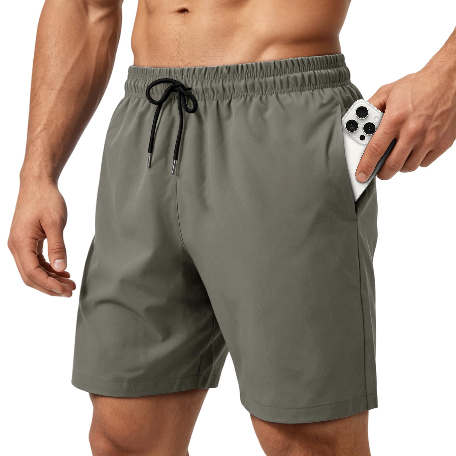 HEOAARG Badehose Herren Badeshorts Lang Mit ReißVerschlusstasche Kurze Hosen Herren Schnelltrocknend Sporthose Kurz Shorts Atmungsaktiv Schwimmhose Mit Meshfutter，Elastisch Tunnelzug