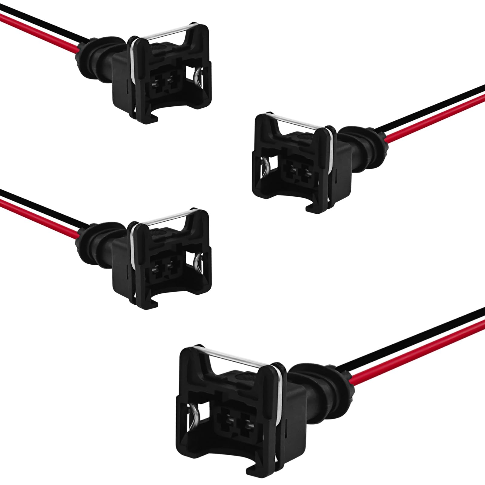 4 PCS Black Copper Core Pin Terminal Fuel Injector Connector with Extended 18 AWG Pigtail Wiring Harness, EV1 OBD1 Plug, Fit for RC, Bosch, Honda, Ford, Toyota