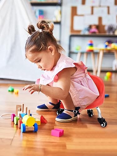 Miniatura 2 de Lanstics Taburetes de asiento bajo con ruedas, silla de cuero, asientos rodantes con respaldo, pequeño taburete giratorio de 360 grados para el