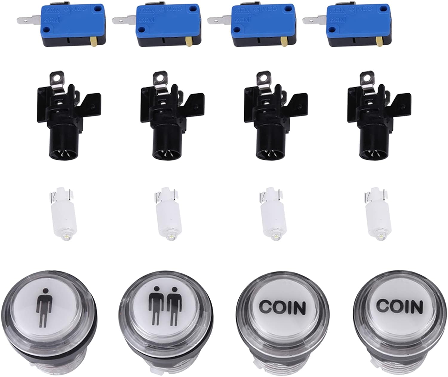 SYRISORA 4 X LED 시작 푸시 버튼 세트 파트 1 플레이어 2 플레이어 아케이드용 LED 코인 버튼
