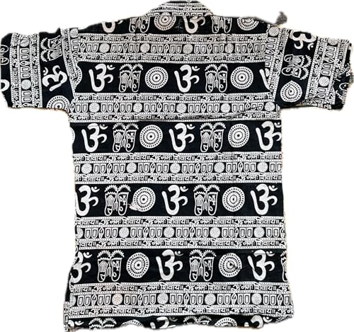 Image of THE MAKKI Trends - Om Printed Kurta for Men & Boys | Cotton Half Sleeve Mahadev Mahakal Kurta T-Shirt for Events, Festivals, and Religious Ceremonies (Regular)