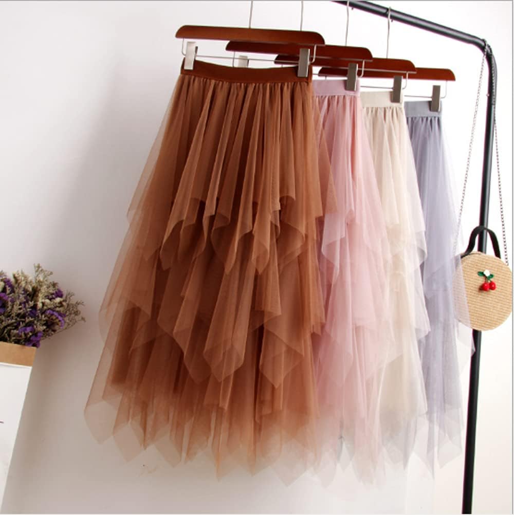 LBKKC Tulle Skirts for Women, Puffy Skirt Asymmetrical Midi Length Ruffled Tutu Layered Mesh Fairy Skirt - Image 3
