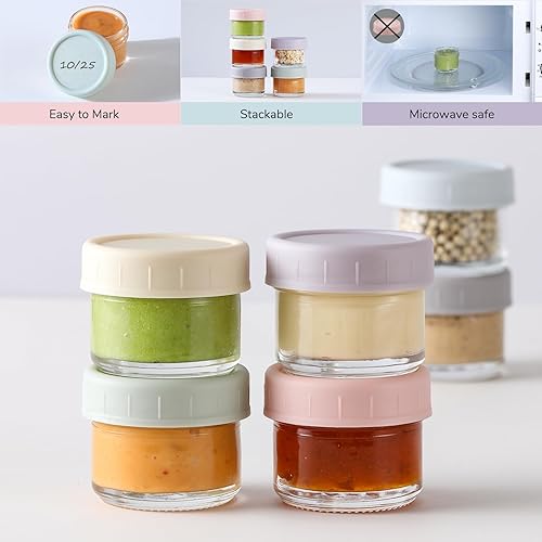 Miniatura 5 de VITEVER Paquete de 6 recipientes para aderezo de ensalada, recipiente pequeño de vidrio para condimentos de 1.7 onzas con tapas, juego de tazas de