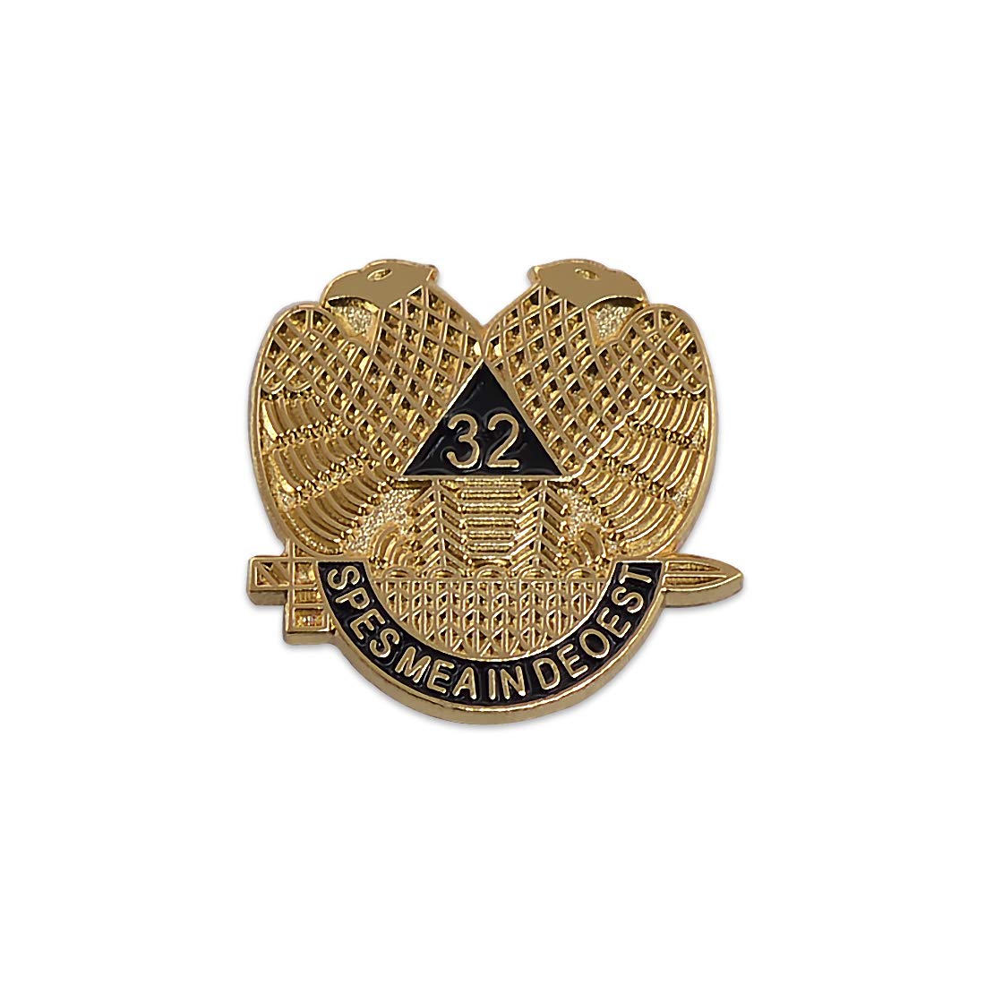 The Masonic Exchange 32nd Degree Double Headed Eagle Scottish Rite Black & Gold Lapel Pin - 3/4" Tall