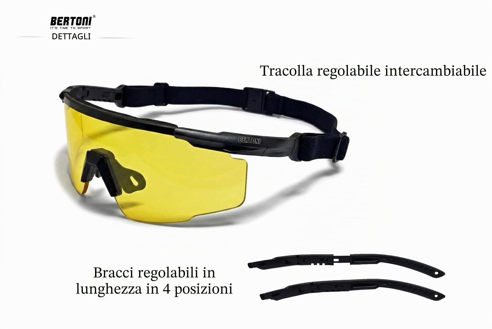 Bertoni Occhiali da Tiro Sportivo Poligono con 4 Lenti Intercambiabili e Clip Accessorio per Lenti da Vista Graduate – SH890N SOS Italy Occhiali Tattici Uomo e Donna per Shooting