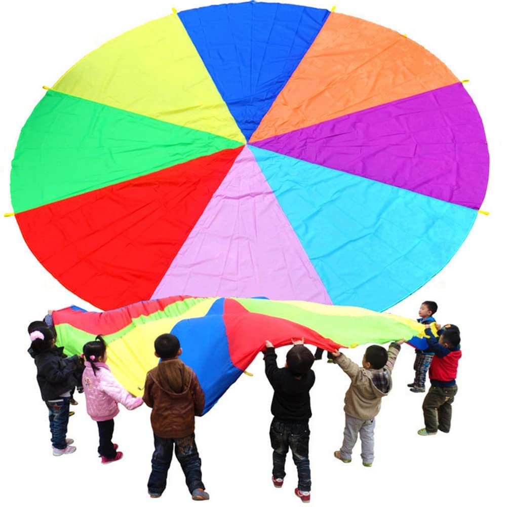 Gioco Paracadute Arcobaleno 8 Maniglie per Bambini Arcobaleno di Stoffa Oscillante con Un Diametro di 2M Giocattolo Paracadute Paracadute Colorato