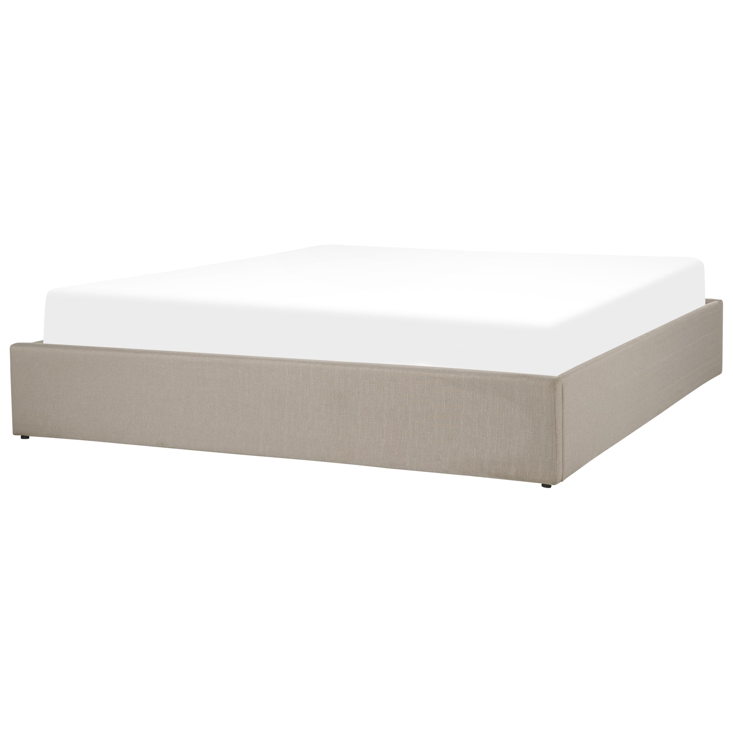 Letto Imbottito Beige Effetto Lino con Box Portaoggetti 180 x 200 cm