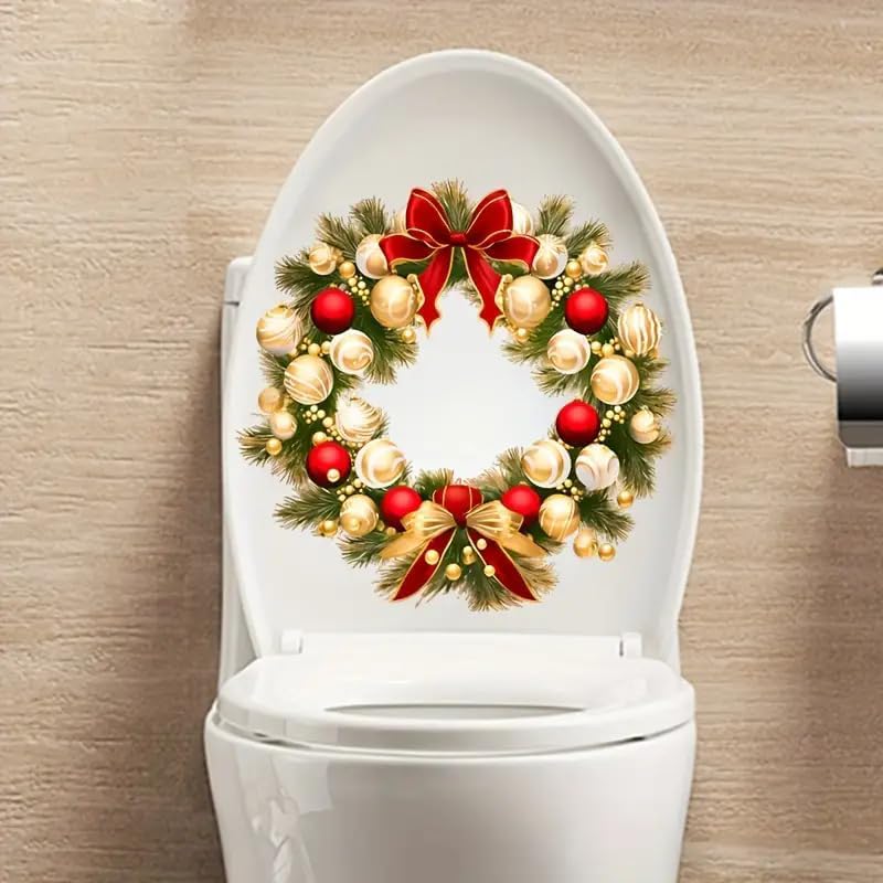 Noel Beautify Christmas-Themed Toilet Cover Sticker Decals,Fish Bird Flower Leaf Waterproof Toilet Lid Tank Seat Decals Cistern Self-Adhesive Bathroom Wall Sticker