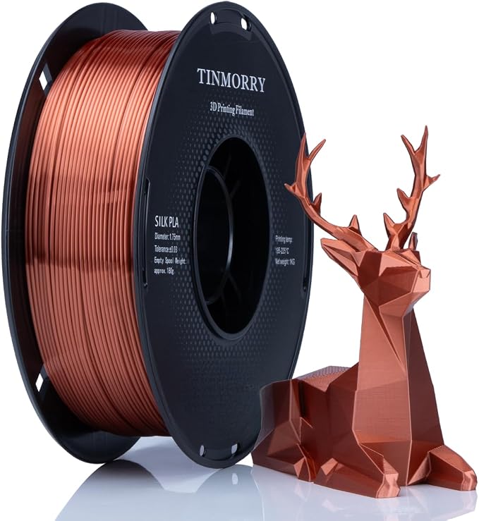 TINMORRY Ultra Silk PLA Filament 1.75mm, Metal-Like Shiny 3D Printer Filament, 1kg Spool (2.2lbs), Dimensional Accuracy +/- 0.03 mm, Compatible with Most FDM 3D Printer, Silky Copper