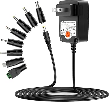 Outtag AC Adapter 15W Multi Voltage 3V 4.5V 5V 6V 7.5V 9V 12V 1.25A DC Power Supply, for Switching Adapter Household Electronics Routers CCTV IP Cameras Speakers Universal Charger 1250mA