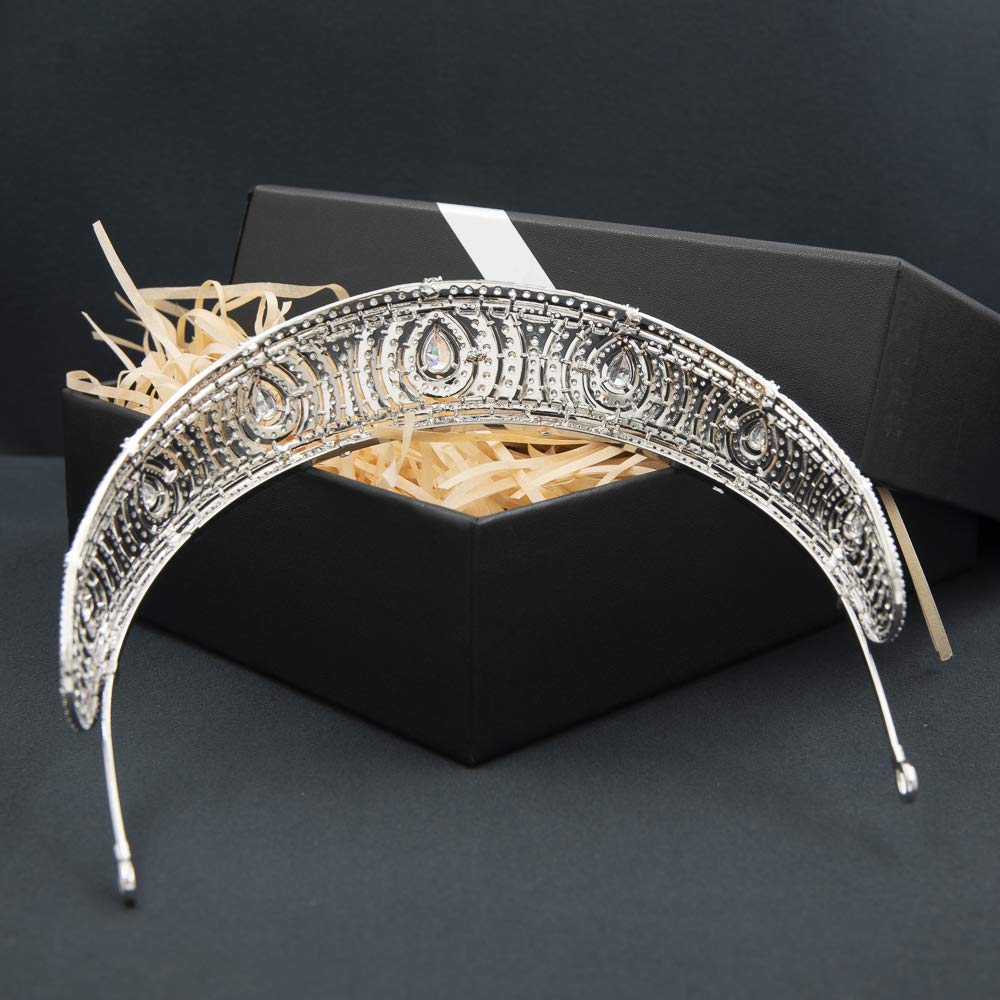 Classic Cubic Zirconia Royal Tiara for Wedding,Crystal Princess Tiaras Crown for Bride,Prom Hair Jewelry CH10366