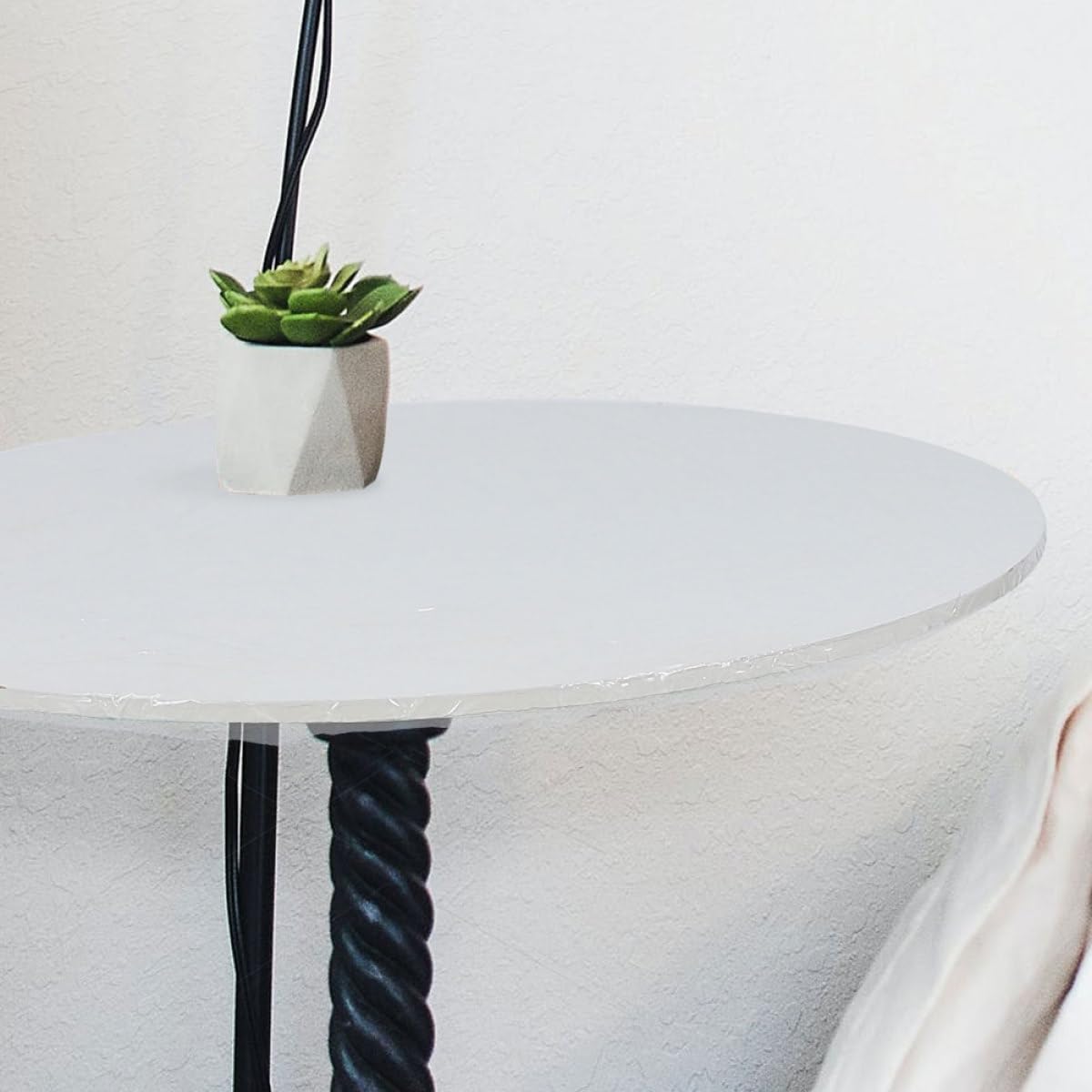 PACKOVE Housse de Table Ronde Transparente en Pvc, Ajustée et Élastique, pour Extérieur et Salle à Manger, Protège des Taches L’usure